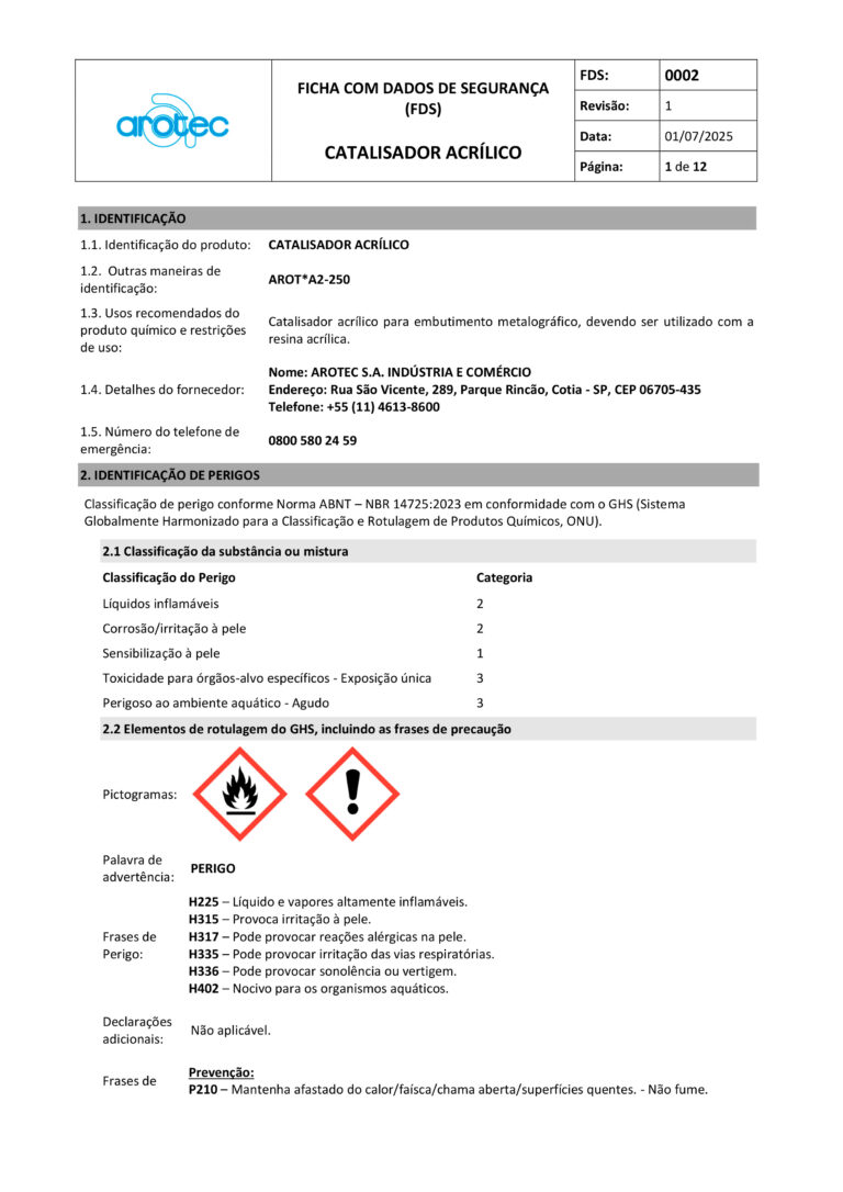 CATALISADOR ACRÍLICO - FDS - 0002-1