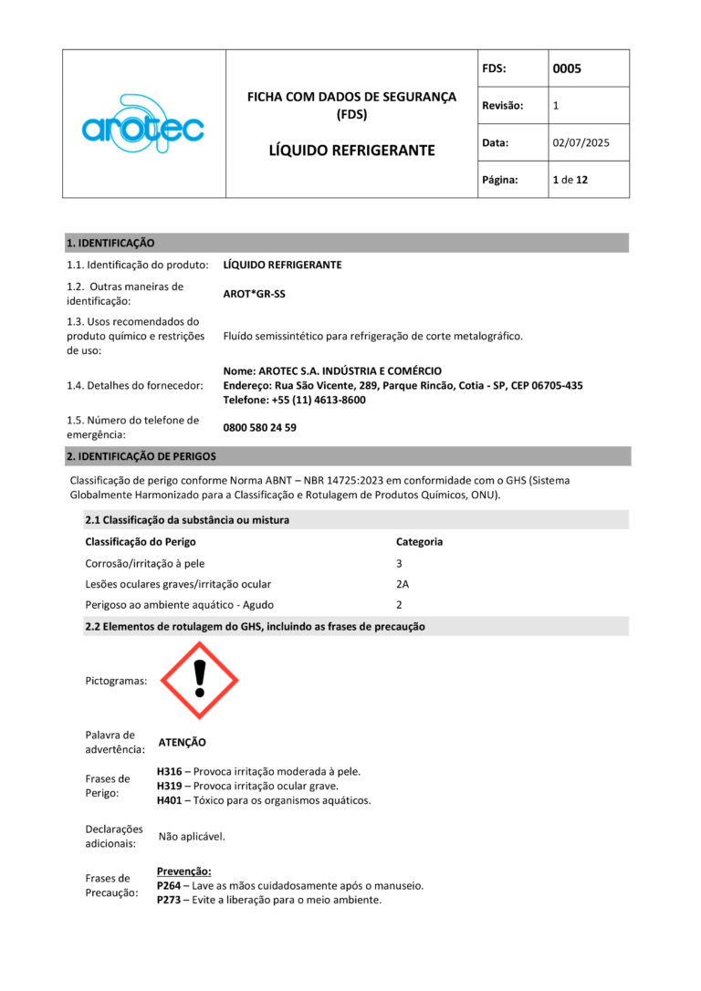 LÍQUIDO REFRIGERANTE - FDS - 0005-1
