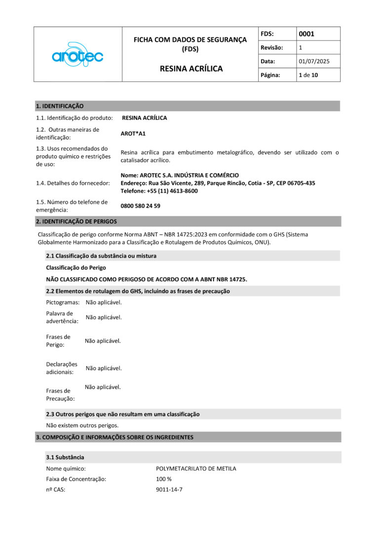 RESINA ACRÍLICA - FDS - 0001-1